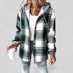 Women's Hooded Checkered Pattern Jacket | Long Sleeves