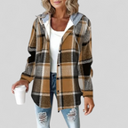 Women's Hooded Checkered Pattern Jacket | Long Sleeves