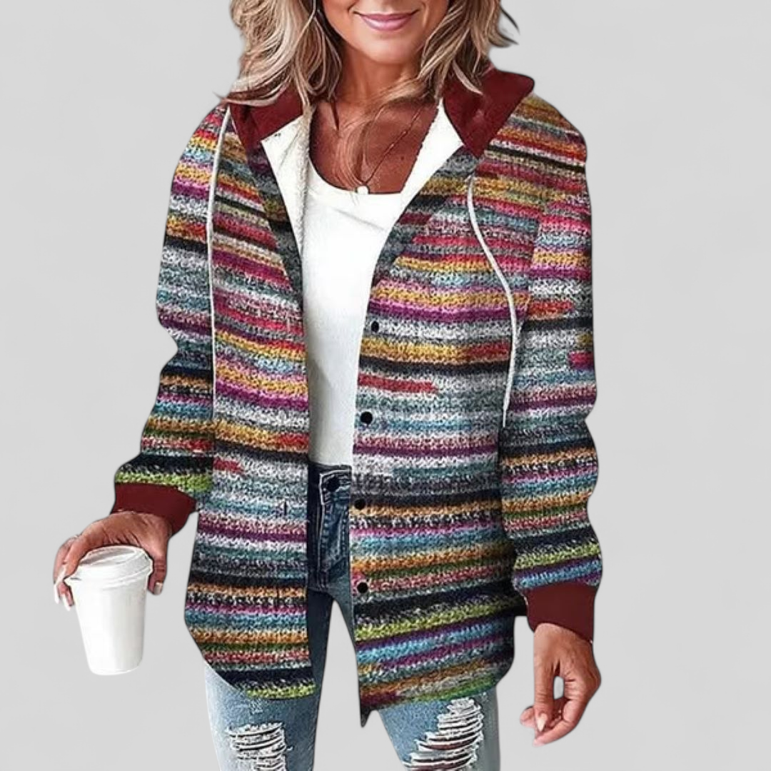 Women's Hooded Checkered Pattern Jacket | Long Sleeves