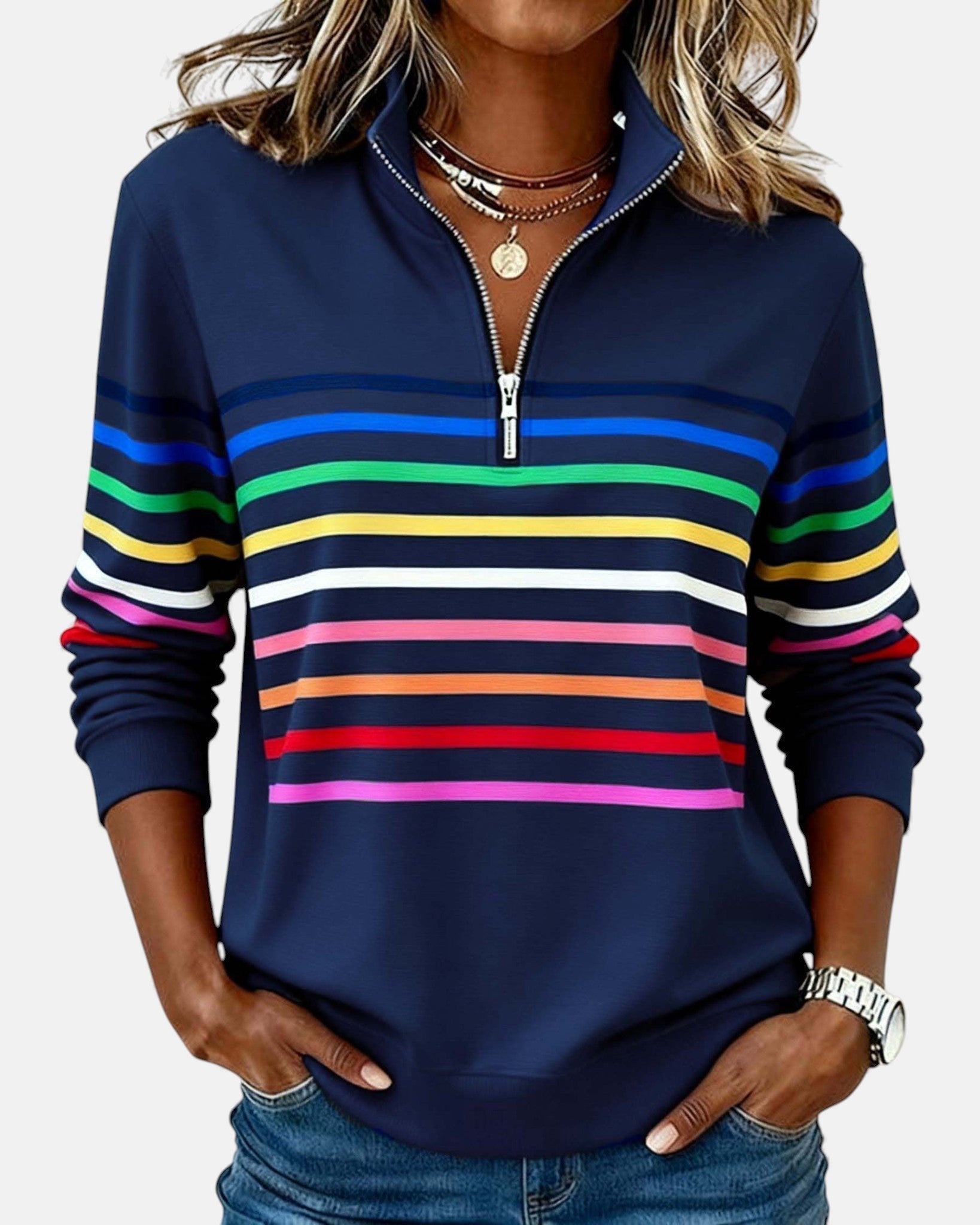Women's Casual Stripe Sweatshirt | Quarter Zip