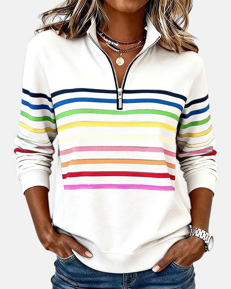 Women's Casual Stripe Sweatshirt | Quarter Zip