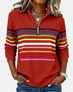 Women's Casual Stripe Sweatshirt | Quarter Zip