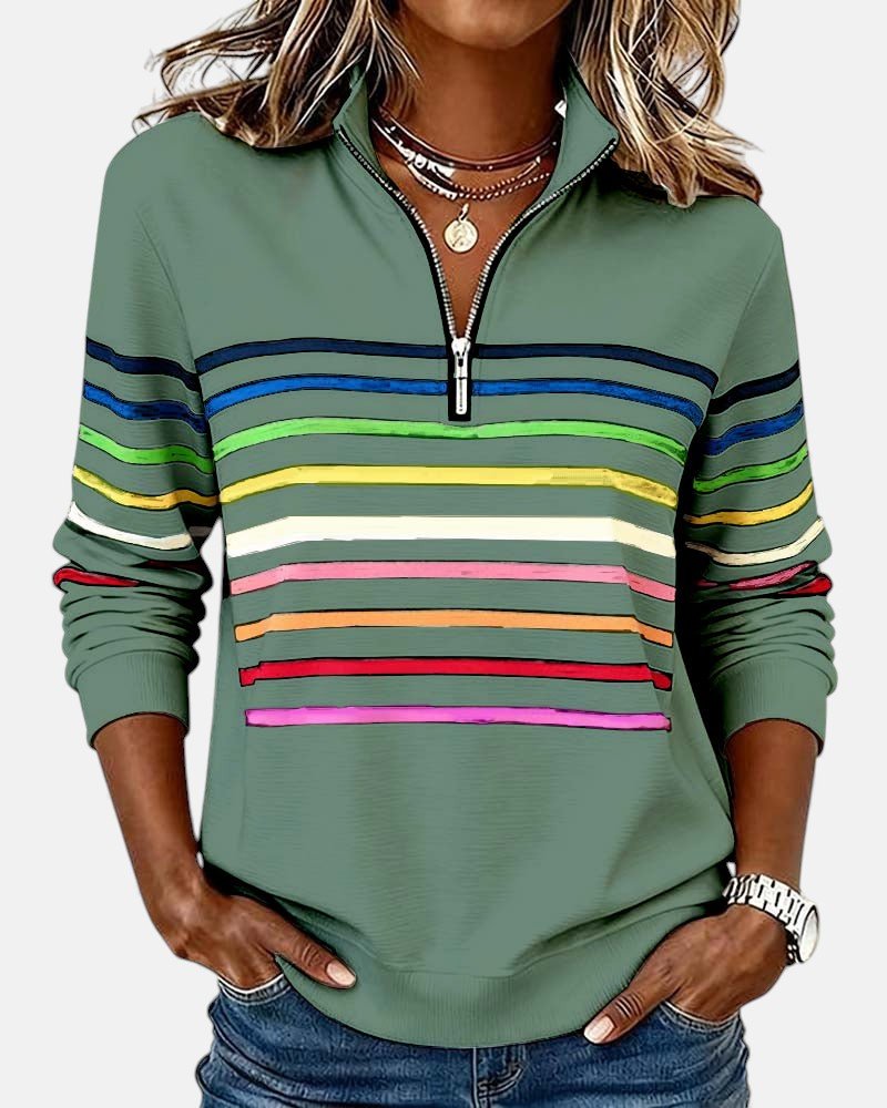 Women's Casual Stripe Sweatshirt | Quarter Zip