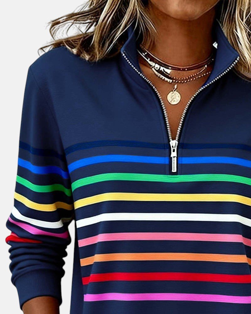Women's Casual Stripe Sweatshirt | Quarter Zip