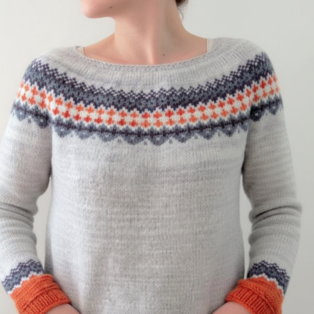 Women’s Printed Round Neck Sweater | Ribbed Cuffs