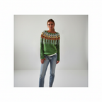 Women’s Printed Round Neck Sweater | Ribbed Cuffs