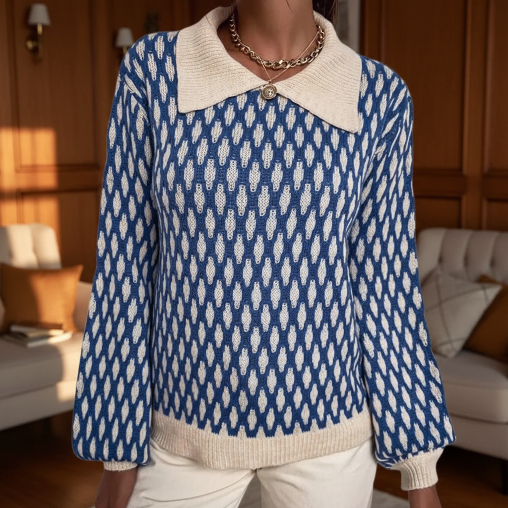 Women’s Relaxed Printed Knit Sweater | Collared