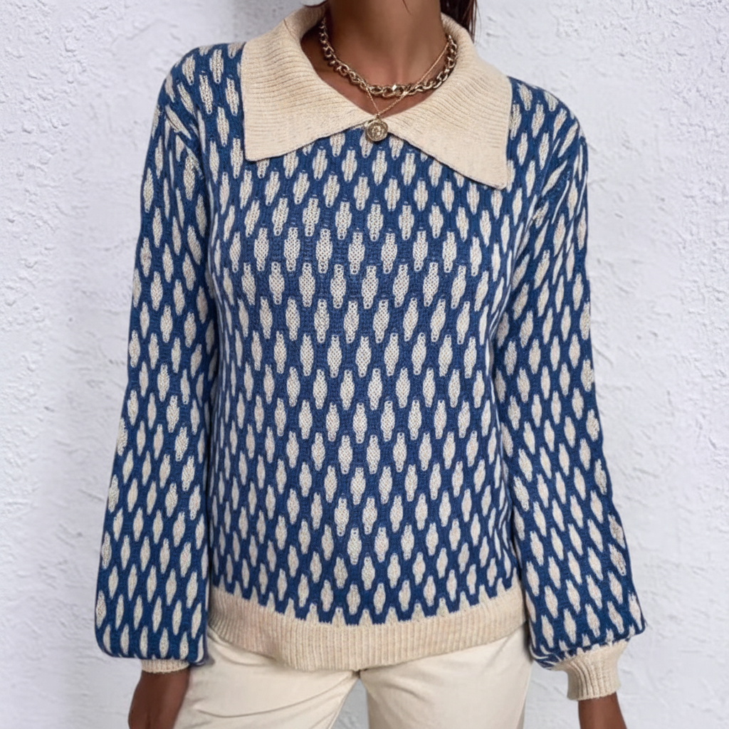 Women’s Relaxed Printed Knit Sweater | Collared