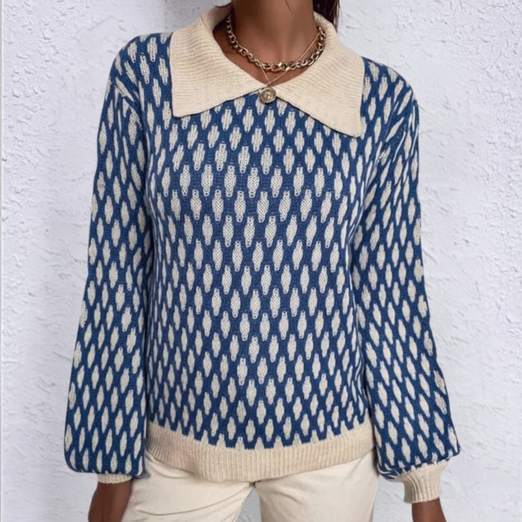 Women’s Relaxed Printed Knit Sweater | Collared