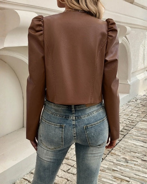 Women’s Ruched Shoulder Collarless Jacket | Cropped