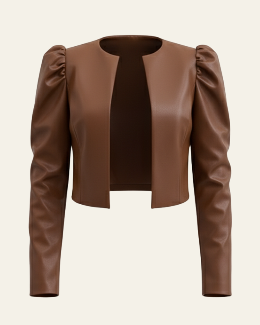 Women’s Ruched Shoulder Collarless Jacket | Cropped