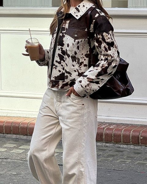 Women's Trucker Style Cow-Print Jacket | Stylish