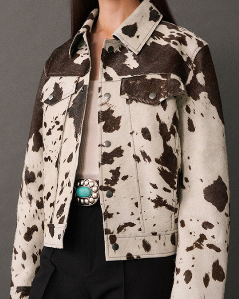 Women's Trucker Style Cow-Print Jacket | Stylish