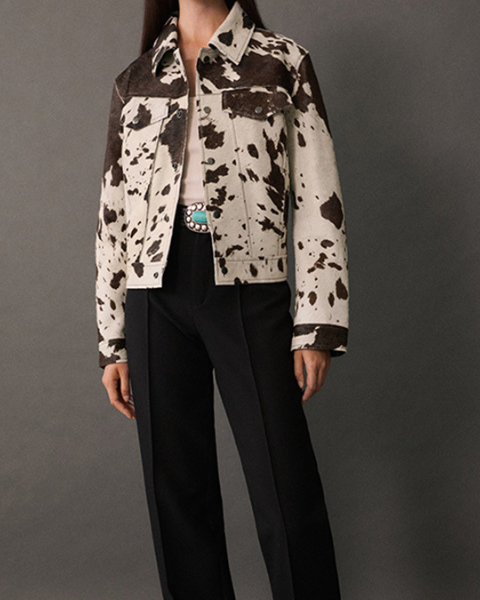 Women's Trucker Style Cow-Print Jacket | Stylish