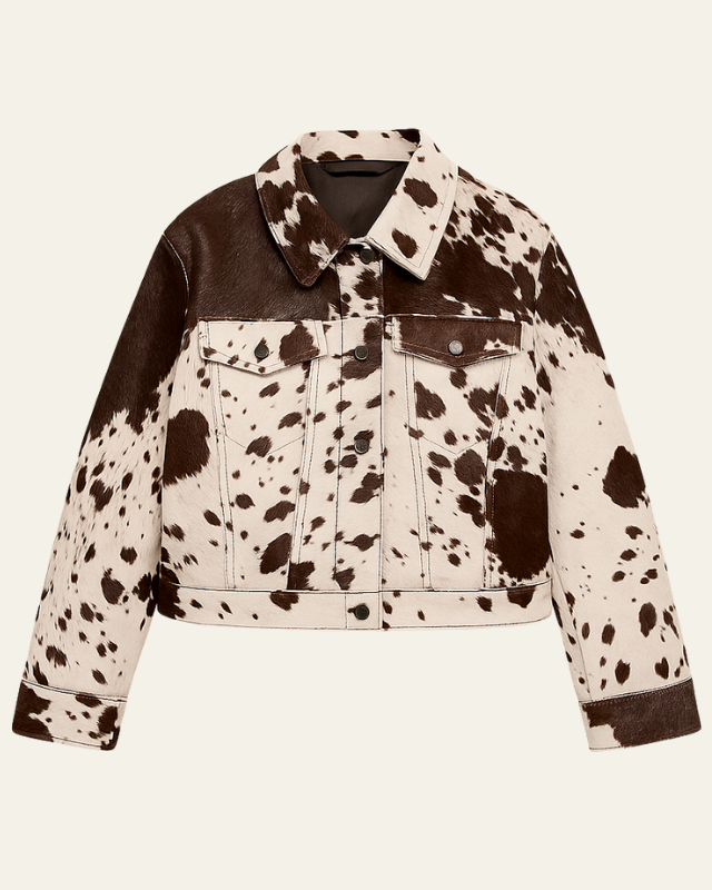 Women's Trucker Style Cow-Print Jacket | Stylish