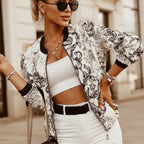 Women's Baroque Print Bomber Jacket | Contrast Trim