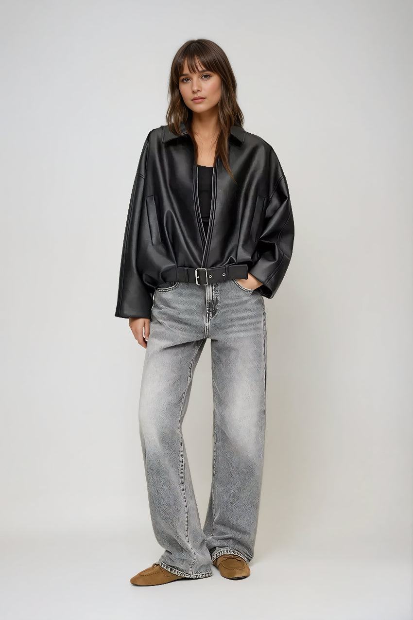 Women’s Zip-Up Oversized Jacket | Belted