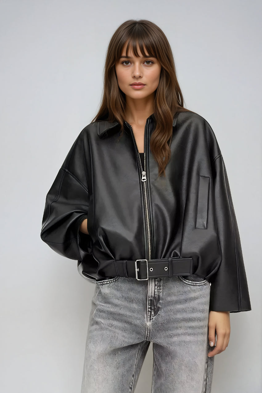 Women’s Zip-Up Oversized Jacket | Belted