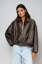 Women’s Zip-Up Oversized Jacket | Belted