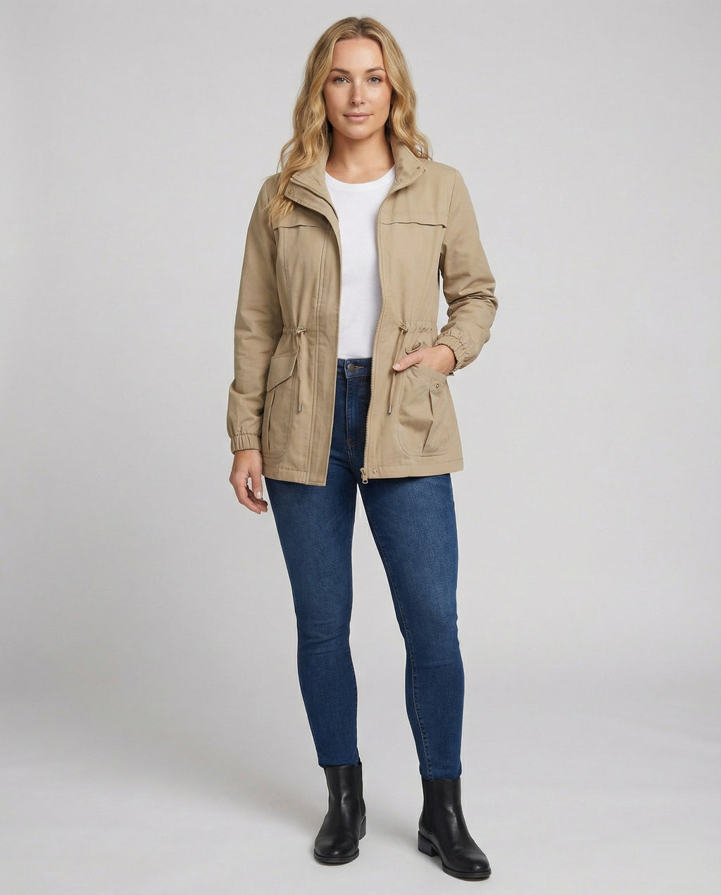Women's Casual Zipper Jacket | Adjustable Waist