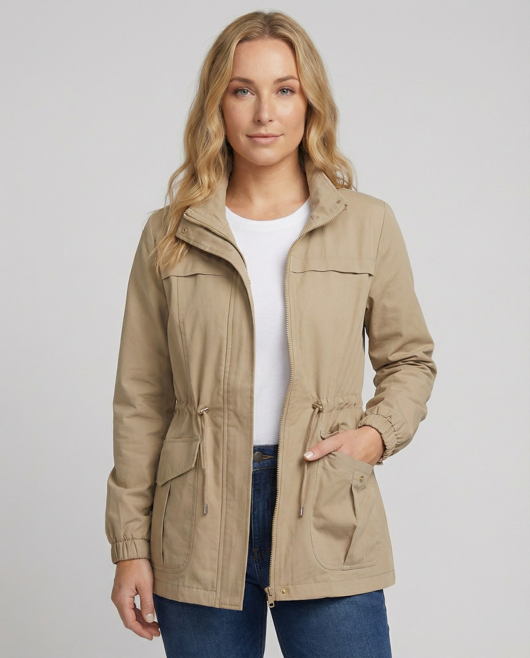 Women's Casual Zipper Jacket | Adjustable Waist