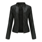 Women’s Stand Collar Biker Jacket | Zip Pockets