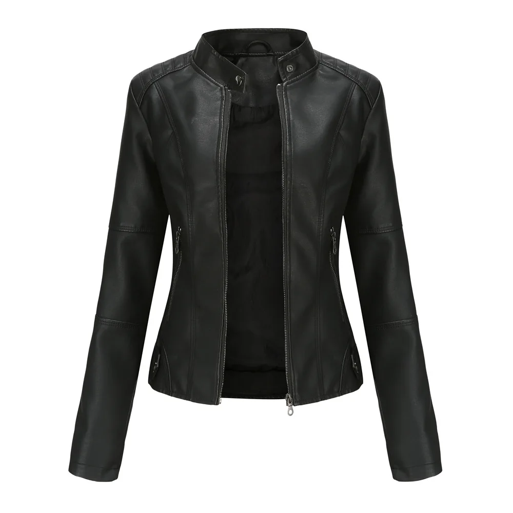Women’s Stand Collar Biker Jacket | Zip Pockets