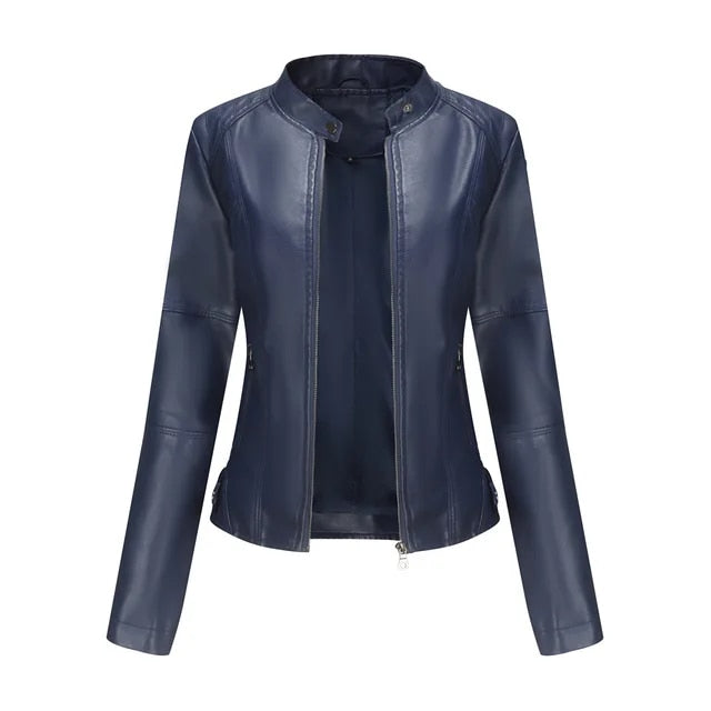 Women’s Stand Collar Biker Jacket | Zip Pockets