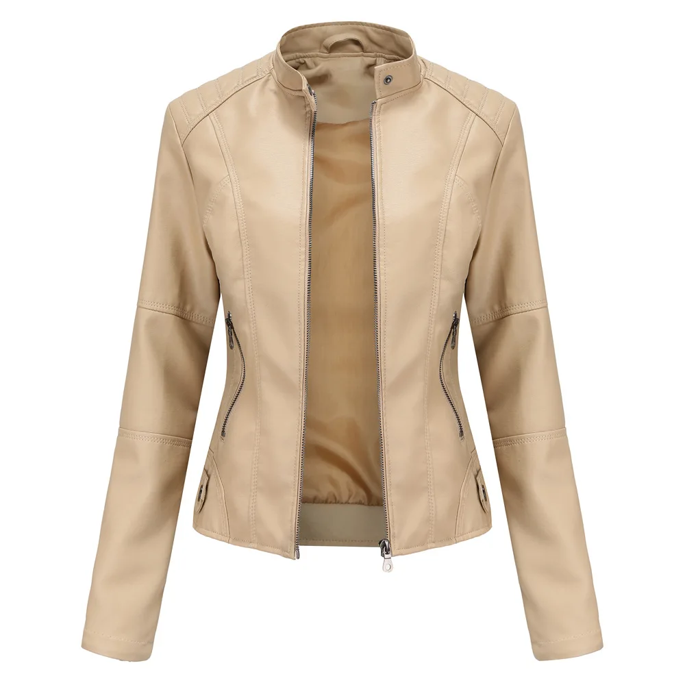 Women’s Stand Collar Biker Jacket | Zip Pockets