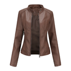 Women’s Stand Collar Biker Jacket | Zip Pockets