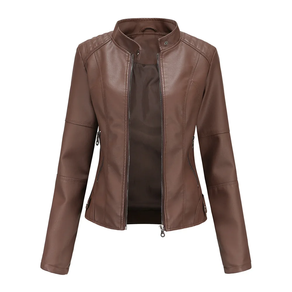 Women’s Stand Collar Biker Jacket | Zip Pockets
