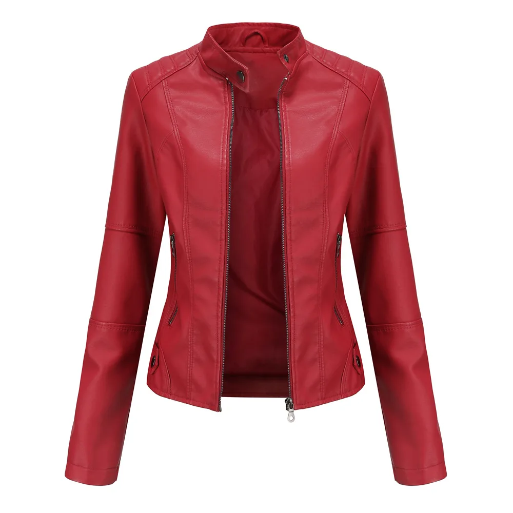 Women’s Stand Collar Biker Jacket | Zip Pockets
