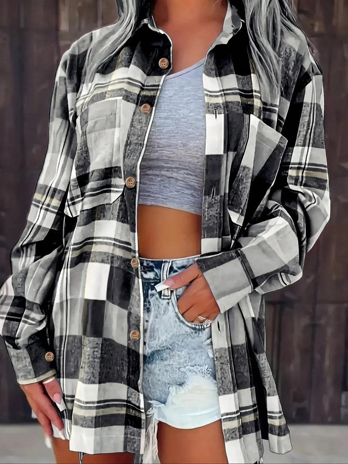 Women’s Button Front Plaid Shirt Jacket | Oversized