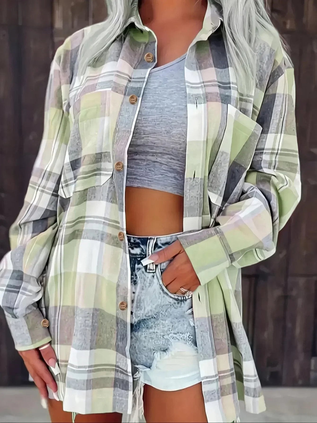 Women’s Button Front Plaid Shirt Jacket | Oversized