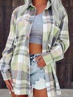 Women’s Button Front Plaid Shirt Jacket | Oversized