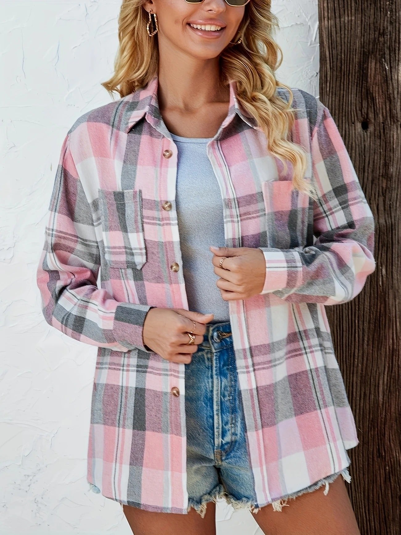 Women’s Button Front Plaid Shirt Jacket | Oversized