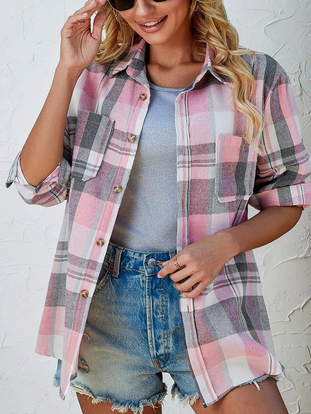 Women’s Button Front Plaid Shirt Jacket | Oversized