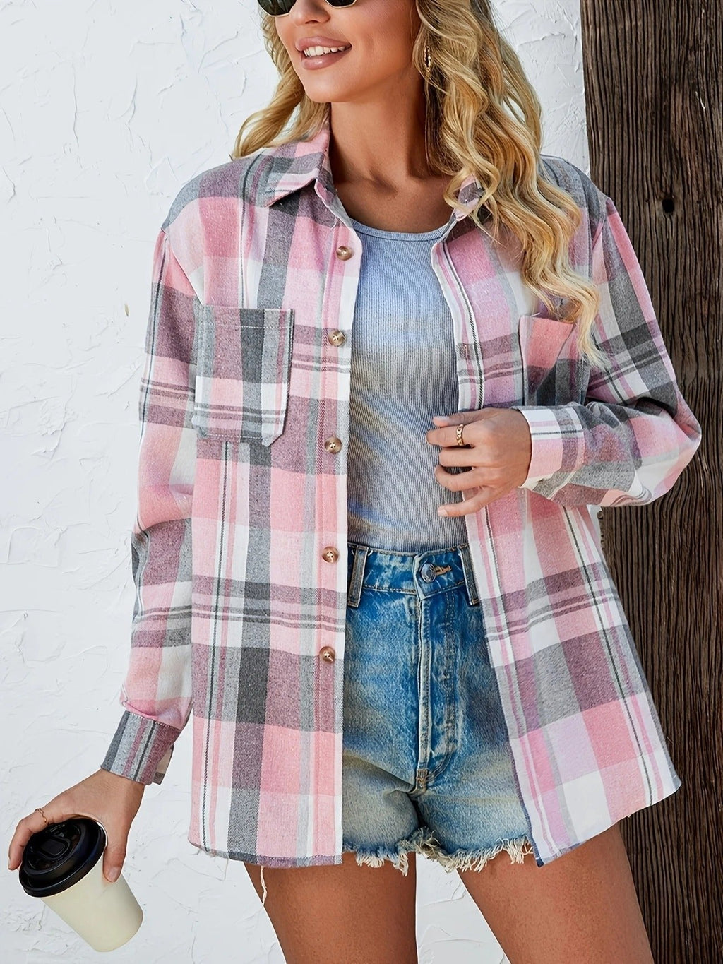 Women’s Button Front Plaid Shirt Jacket | Oversized