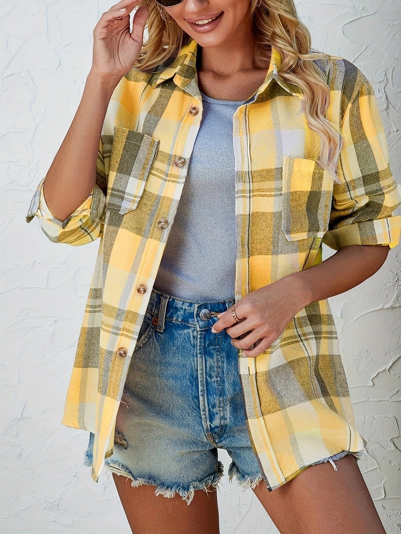 Women’s Button Front Plaid Shirt Jacket | Oversized