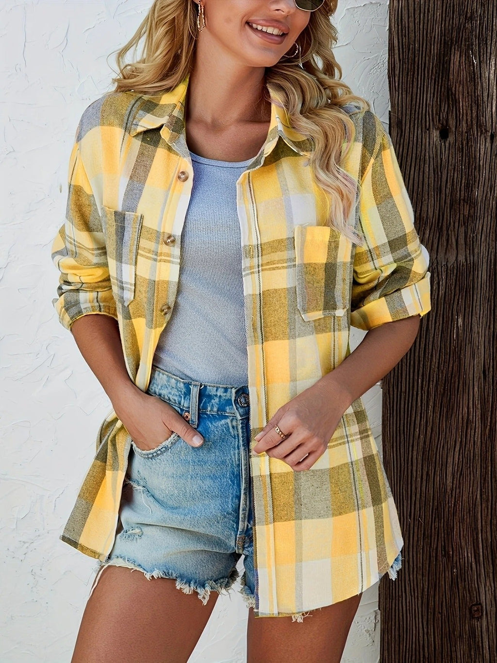 Women’s Button Front Plaid Shirt Jacket | Oversized
