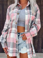 Women’s Button Front Plaid Shirt Jacket | Oversized