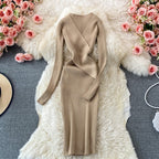 Women’s Bodycon Wrap Ribbed Knit Dress | Midi