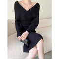Women's Slim-Fit Wrap Ribbed Knit Midi Dress | Winter