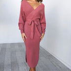 Women’s Tie Belt Wrap Knitted Dress | Midi