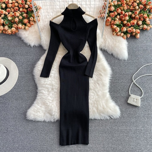 Women’s Halter Neck Cut-Out Knit Dress | Midi