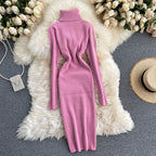 Women's Maxi Turtleneck Ribbed Sweater Dress | Winter