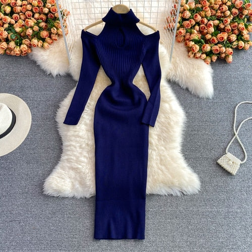 Women’s Halter Neck Cut-Out Knit Dress | Midi