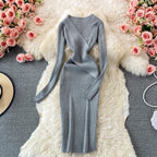 Women’s Bodycon Wrap Ribbed Knit Dress | Midi