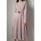 Women’s Pleated Knitted Dress with Belt | Midi