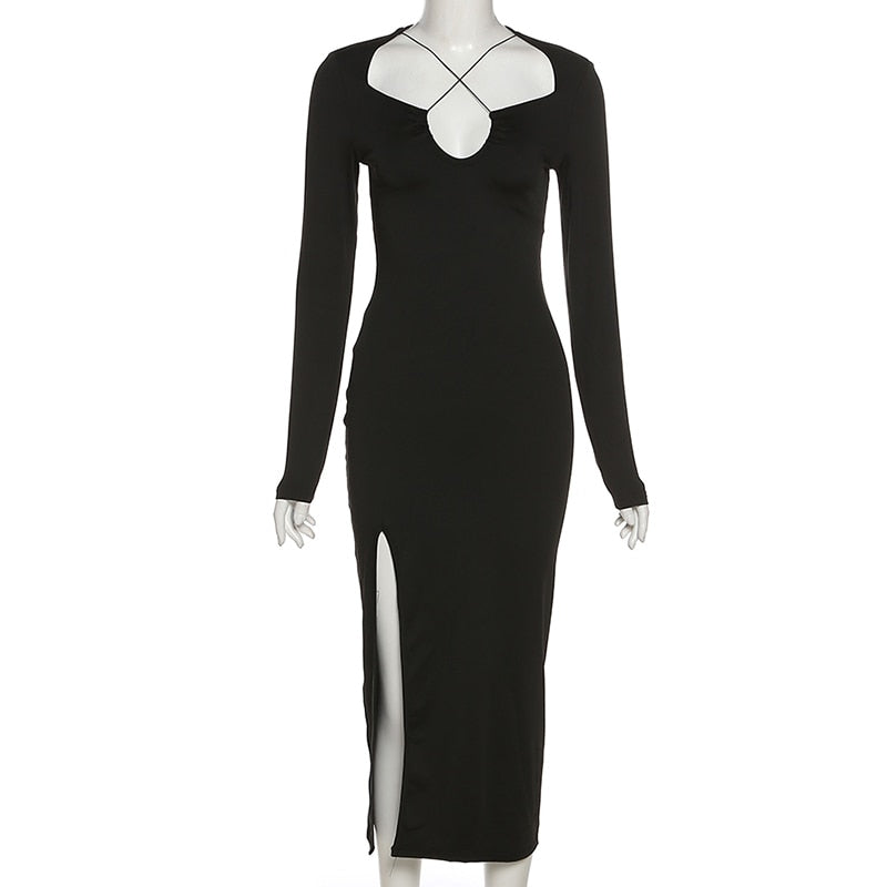 Women’s Evening Bodycon Crossed Neckline Dress | Maxi